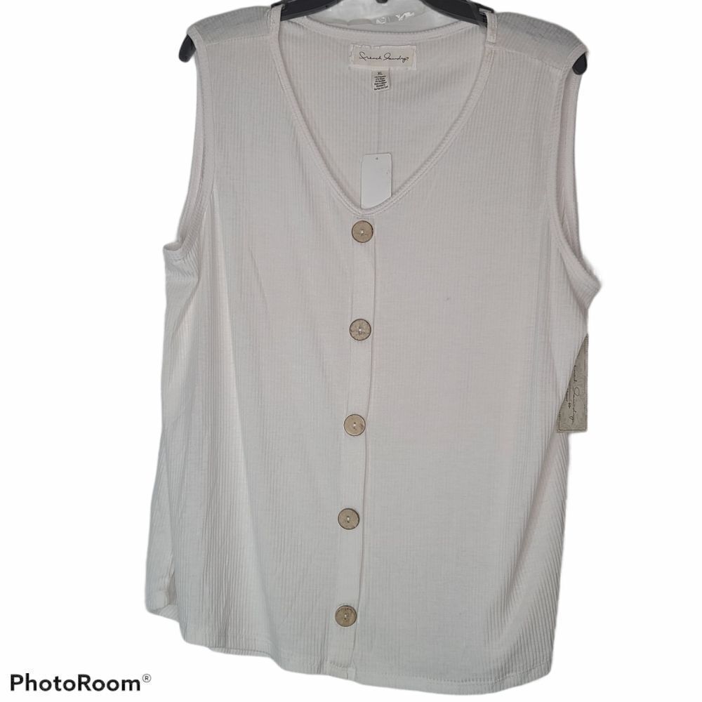 XL French Laundry Ribbed Button Up Tank Cream Flaw